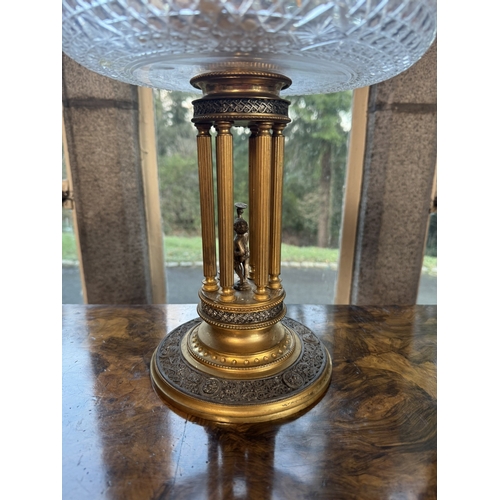 364 - Early 20th C. Gilded metal and cut crystal centrepiece. {63 cm H x 27 cm Dia.}