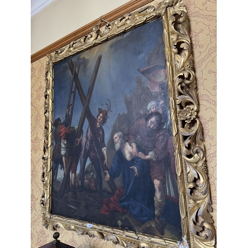 369 - The Martyrdom of Saint Andrew Oil on Canvas, mounted in ornate gilt frame with inscription Giuseppe ... 