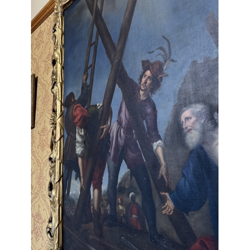 369 - The Martyrdom of Saint Andrew Oil on Canvas, mounted in ornate gilt frame with inscription Giuseppe ... 