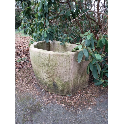 37 - Antique sandstone d-end trough. {56 cm H x 93 cm W x 55 cm D}.