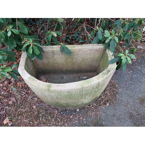 37 - Antique sandstone d-end trough. {56 cm H x 93 cm W x 55 cm D}.