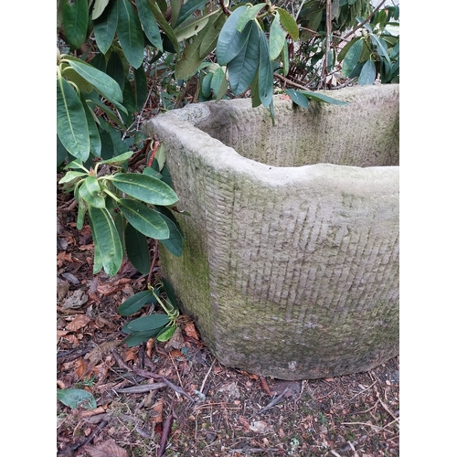 37 - Antique sandstone d-end trough. {56 cm H x 93 cm W x 55 cm D}.