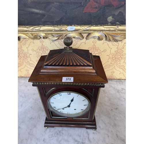 372 - Good quality Regency mahogany and brass bracket clock with enamel dial {47 cm H x 28 cm W x 20 cm D}... 