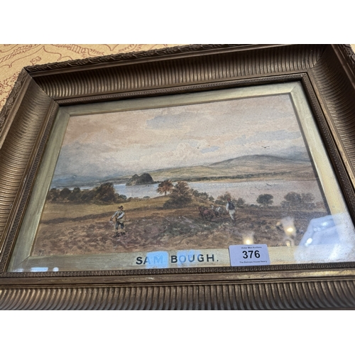 376 - 19th C. Working the Fields Watercolour with SAM BOUGH plaque mounted in giltwood frame {Canvas dimen... 