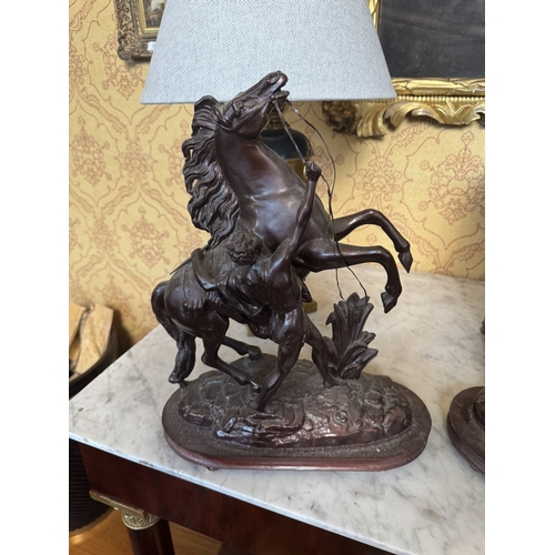 382 - Pair of early 19th C. Bronzed spelter Marley horses. {45 cm H x 36 cm W x 16 cm D}.