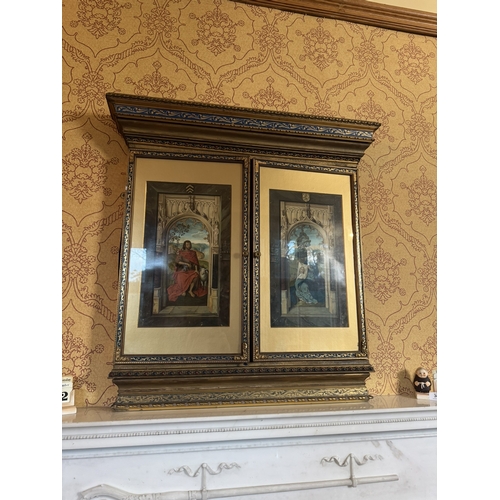 388 - Early 20th C. Hand painted triptych depicting The Adoration of the Magi hans Memling. {open {79 cm H... 