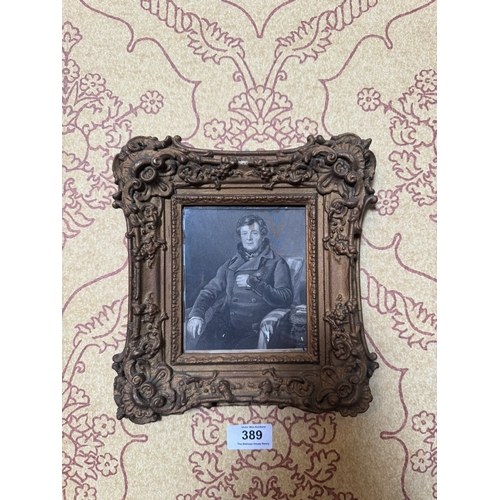 389 - Two 19th C. black and white portraits mounted in decorative giltwood frames {23 cm H x 20 cm W AND 2... 