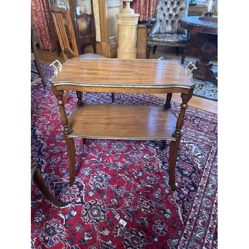 396 - Pair of Edwardian French mahogany and brass serving tables. {70 cm H x 67 cm W x 34 m D}