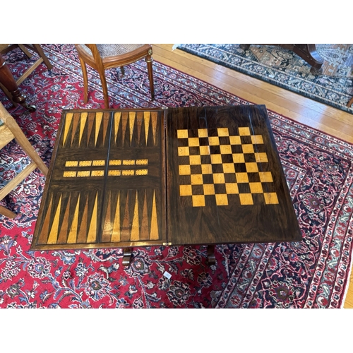 398 - Good quality William IV rosewood turn over leaf table with specimen inlays with single drawer in fri... 