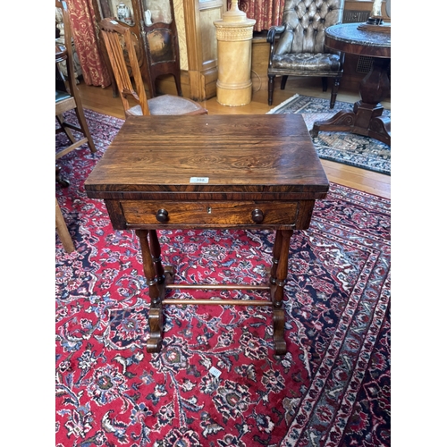 398 - Good quality William IV rosewood turn over leaf table with specimen inlays with single drawer in fri... 