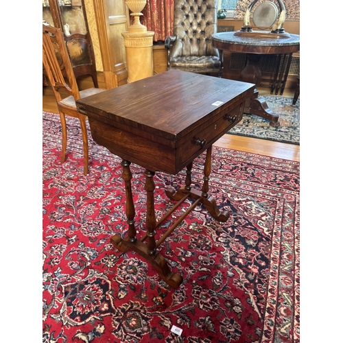 398 - Good quality William IV rosewood turn over leaf table with specimen inlays with single drawer in fri... 