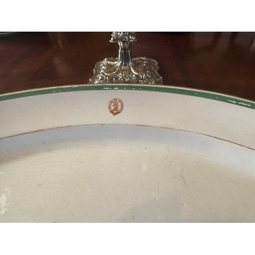 407 - 1st Period Belleek platter, brown stamp with Virtute Et Prudentia crest . {  56cmH  X 45cm W }