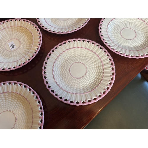 409 - Set of ten 2nd. Period Belleek Basket ware plates. {23 cm Dia}.