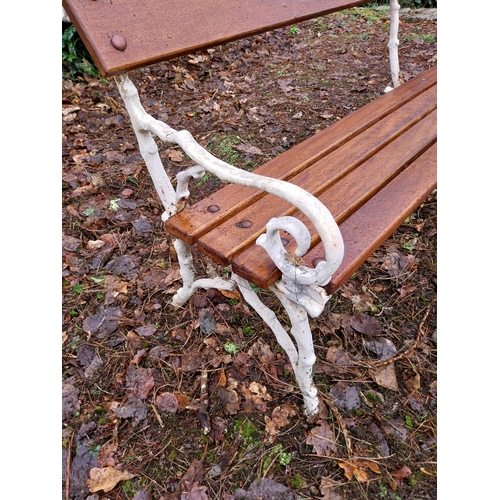 41 - Decorative cast iron Bramble design garden bench with wooden laths. {80 cm H x 212 cm W x 69 cm D}