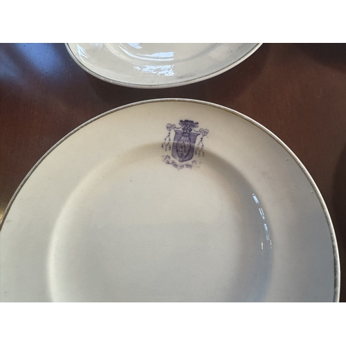 413 - Set of four 3rd. Period Belleek side plates with crest inscribed Am Jesum Per Marian {18 cm Dia.}