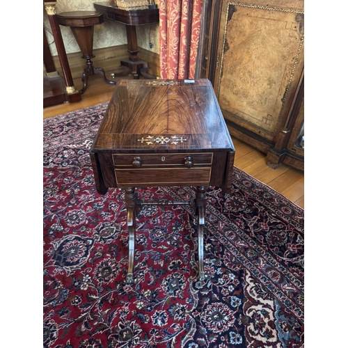 426 - Good quality Regency and rosewood brass inlaid occasional table,raised  on lion�s paw feet. {71 cm H... 