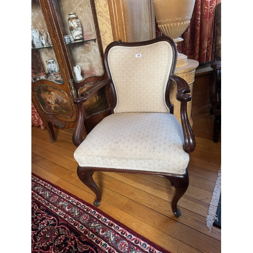 428 - Edwardian mahogany upholstered open armchair, in the Georgian manner. {93 cm H x 67 m W x 64 cm D}