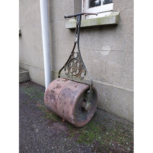 44 - Early 20th C. Cast iron garden roller. {113 cm H x 56 cm W x 44 cm D}.