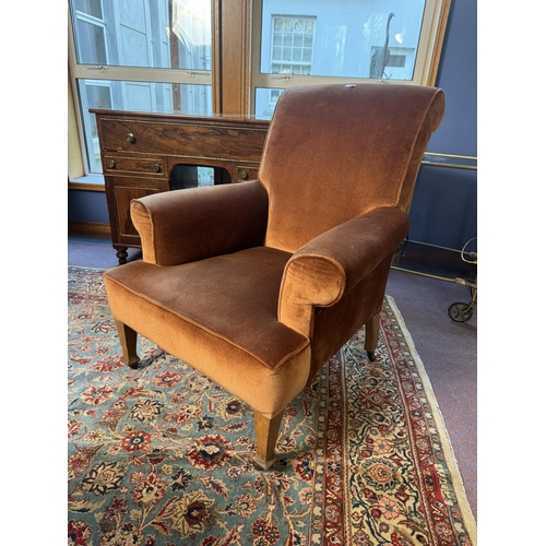 451 - Pair of early 20th C. Oak and upholstered armchairs,raised  on square tapered legs. {96 cm H x 80 cm... 