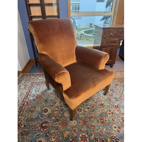 451 - Pair of early 20th C. Oak and upholstered armchairs,raised  on square tapered legs. {96 cm H x 80 cm... 