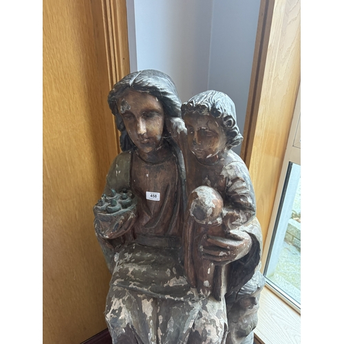 458 - Carved pine and painted religious statue of Madonna and Child. {130 cm H x 56 cm Dia.}.