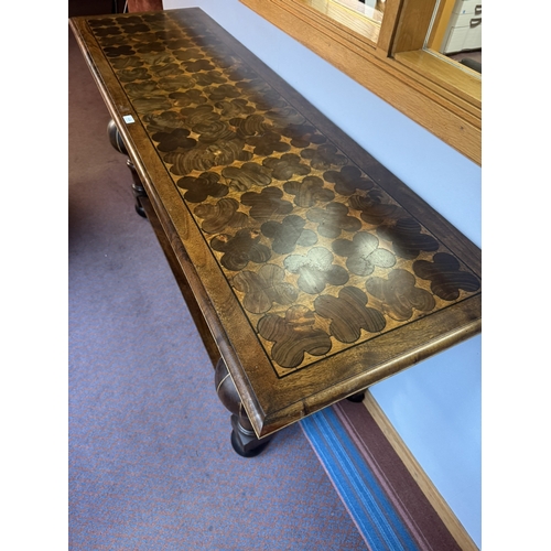 459 - Good quality specimen wood side table with three drawers in frieze on platform base in the Tudor sty... 