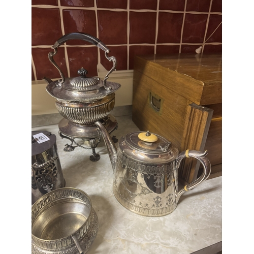 467 - Seven pieces of early 20th C. Silver plate {36 cm H x 6 cm H}.