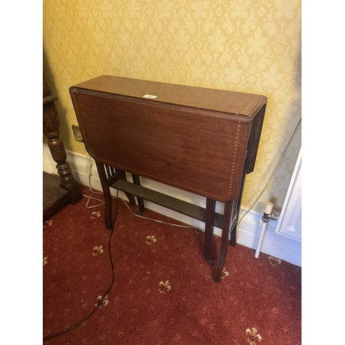 501 - Edwardian mahogany and satinwood inlaid Sutherland table. {66 cm H x 61 cm W x 21 cm D}.