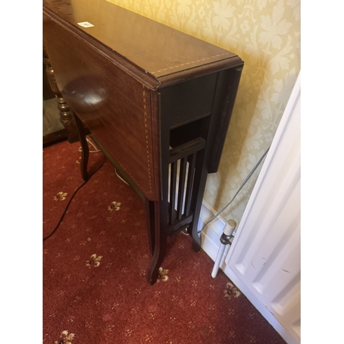 501 - Edwardian mahogany and satinwood inlaid Sutherland table. {66 cm H x 61 cm W x 21 cm D}.