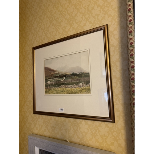 502 - Roland Hill.  Kerry Mountain Scene. 19th C. Watercolour {52 cm H x 60 cm W}.