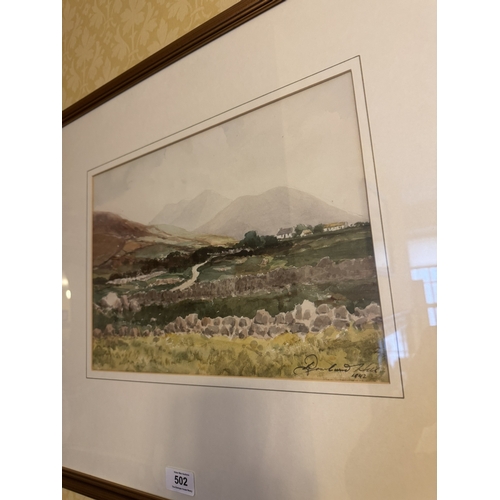 502 - Roland Hill.  Kerry Mountain Scene. 19th C. Watercolour {52 cm H x 60 cm W}.