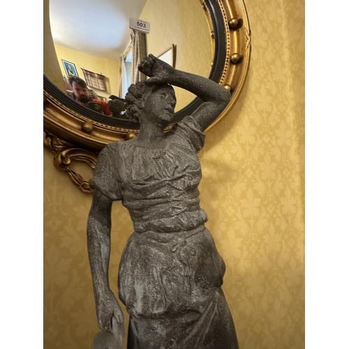 504 - 19th C. Spelter figure of a Maiden. {59 cm H x 18 cm Dia.}.