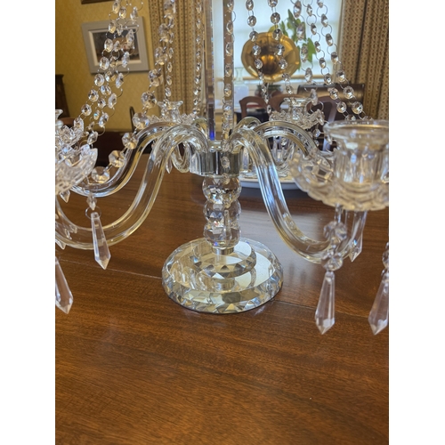 523 - Cut crystal six branch table candelabra. {72 cm H x 59 cm Dia.}.