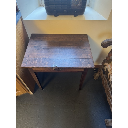 539 - 18th C. Oak side table with single drawer in frieze,raised  on square tapered legs. {66 cm H x 44 cm... 