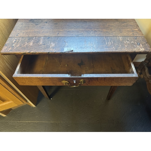 539 - 18th C. Oak side table with single drawer in frieze,raised  on square tapered legs. {66 cm H x 44 cm... 