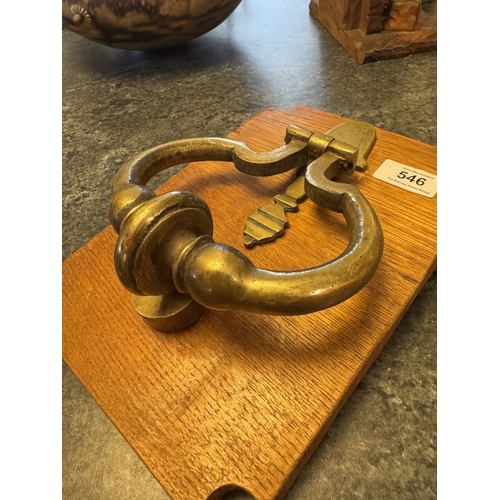 546 - Georgian brass door knocker {20 cm H x 16 cm W}.