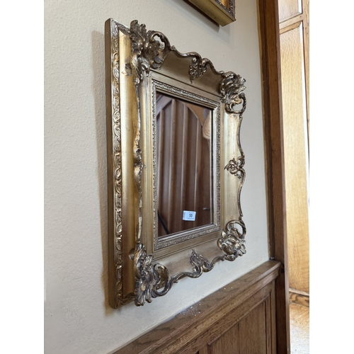 55 - 19th. C. decorative carved gilded wall mirror. { 47cm H X 41cm W }.