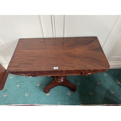 576 - Will. IV. Mahogany turn over leaf tea table, raised on tapered column decorated with acanthus leaves... 