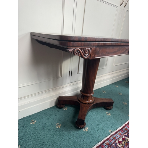 576 - Will. IV. Mahogany turn over leaf tea table, raised on tapered column decorated with acanthus leaves... 