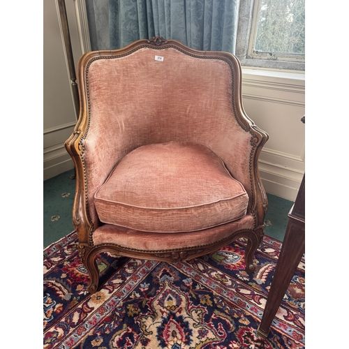 578 - Two 19th C. French carved walnut and velvet upholstered armchairs {90 cm H x 65 cm W x 64 cm D and 8... 