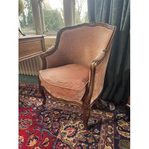 578 - Two 19th C. French carved walnut and velvet upholstered armchairs {90 cm H x 65 cm W x 64 cm D and 8... 