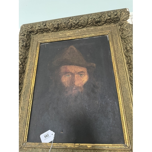 592 - 19th C. portrait of a Man, Oil on Canvas, mounted in giltwood frame { 65 cm H x 54 cm W}.