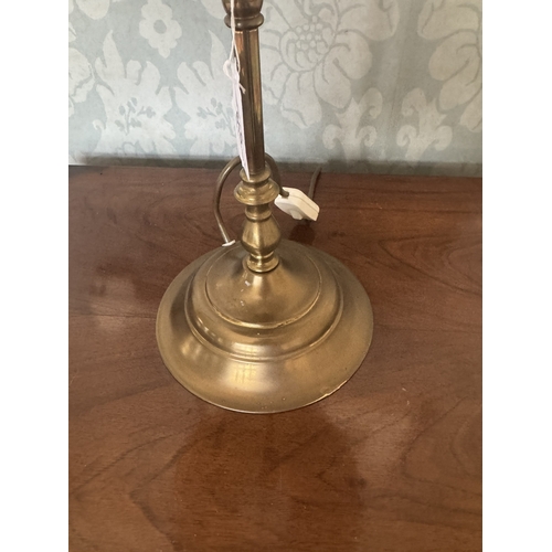 610 - Good quality early 20th C. brass table lamp with cloth shade {54 cm H x 27 cm Dia.}.