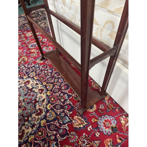 611 - 19th. C. mahogany towel rail. { 93cm H X 79cm W X 30cm D }.