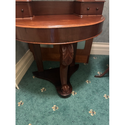 627 - Neat 19th. C. mahogany duchess dressing table, the mirrored back above two short drawers, raised on ... 