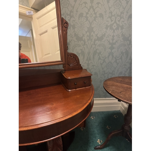 627 - Neat 19th. C. mahogany duchess dressing table, the mirrored back above two short drawers, raised on ... 