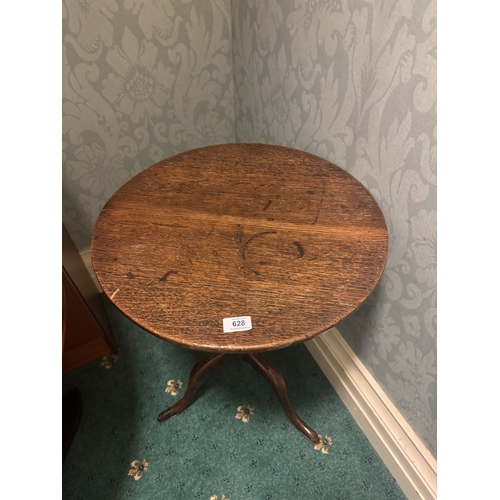 628 - Early 19th. C. snap top oak wine table, raised on turned column and four outswept feet. { 65cm H X 4... 