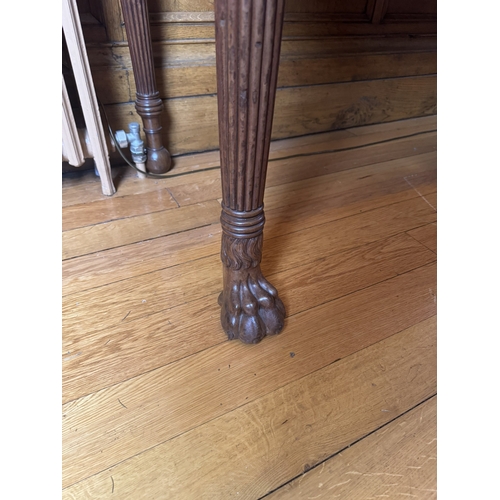 64 - Irish Georgian mahogany Cork server, with gallery back reeded apron, raised on turned reeded tapered... 