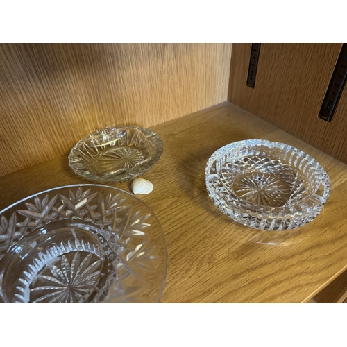 657 - Four pieces of mouled glass - two ashtrays, vase and rose bowl. { 11cm H X 17cm W X 23cm D & 3cm H X... 