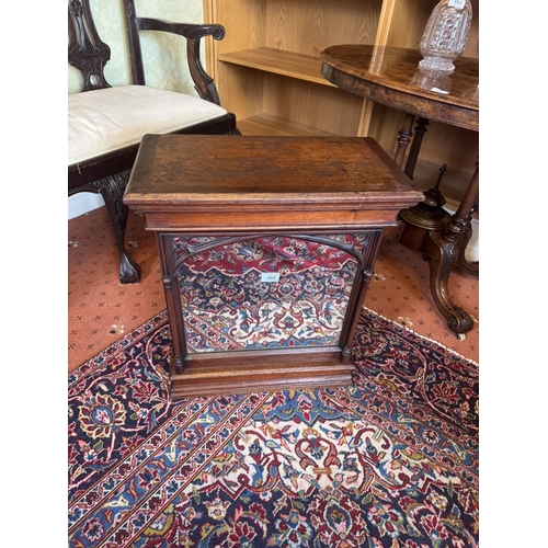 665 - 19th. C. oak wall cabinet with single mirrored door, in the Gothic manner. { 60cm H X 53cm W X 28cm ... 